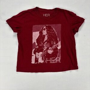 H.E.R. Graphic T-Shirt Red Musician Photo Tee‎ Cotton Concert Shirt Youth XL